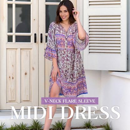 🔥Promoção de verão com 50% de desconto✨Vestido feminino floral com decote em V