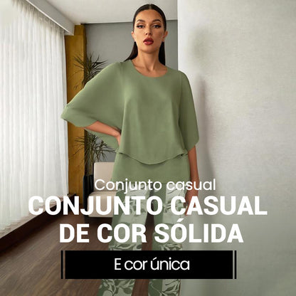 🔥Oferta por tempo limitado - 49% DE DESCONTO🔥Conjunto de calças estampadas e blusa com gola redonda para mulher