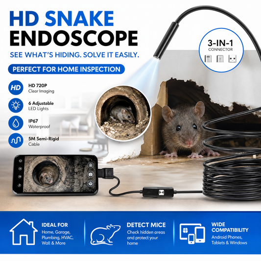 🔥 50% DE DESCONTO | Câmera Endoscópica 3 em 1 720P – Sonda IP67 com 6 Luzes para Inspeção Automotiva e Doméstica