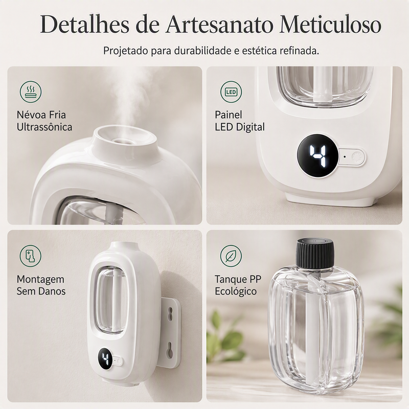 Difusor Aromático Automático com Temporizador de 4 Níveis – Aromatizador USB para Casa, Quarto, Escritório e Carro
