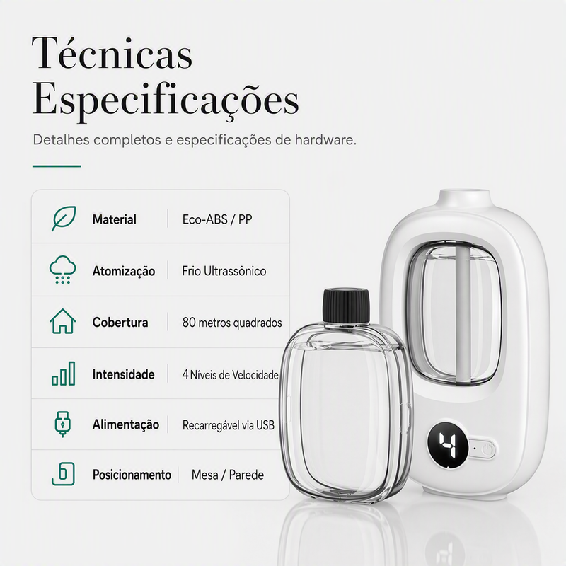 Difusor Aromático Automático com Temporizador de 4 Níveis – Aromatizador USB para Casa, Quarto, Escritório e Carro