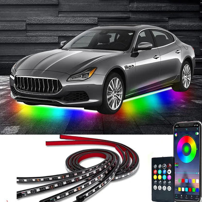 Kit de Iluminação LED RGB para Parte Inferior do Carro – Controle por Aplicativo e Vários Efeitos