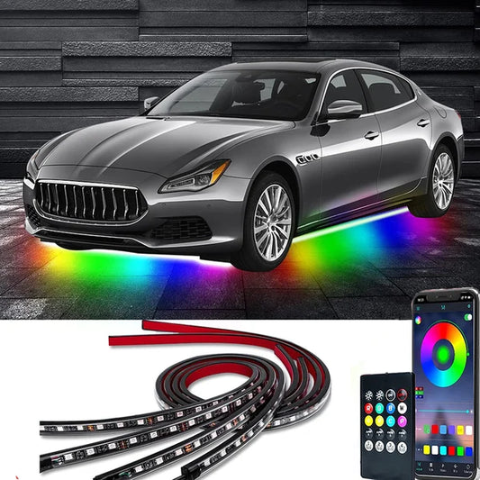 Kit de Iluminação LED RGB para Parte Inferior do Carro – Controle por Aplicativo e Vários Efeitos