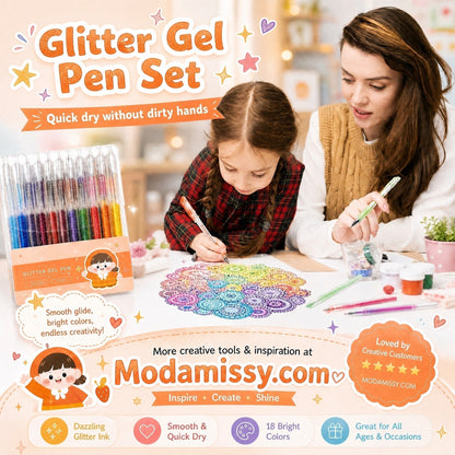 🔥 50% OFF | Kit de Canetas Gel com Glitter – 8 a 48 Cores, Traço Fino e Brilhante para Desenho, Lettering e DIY