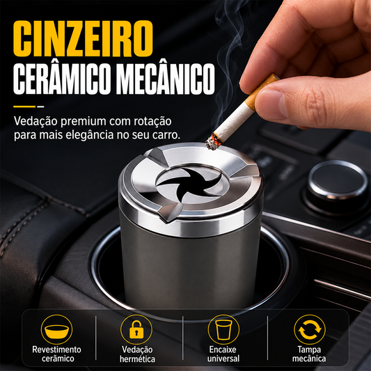 Cinzeiro Automotivo com Tampa Giratória – Revestimento Cerâmico e Vedação contra Cinzas e Odores