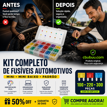 🔌🛡️ Kit de fusíveis para carro – alta qualidade, 100-300 peças – proteção confiável! ⚡