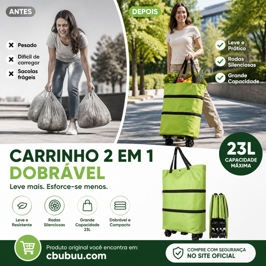 🛒✨ Carrinho de Compras Dobrável 2 em 1 – Leve, Espaçoso e Perfeito Para Facilitar Suas Compras