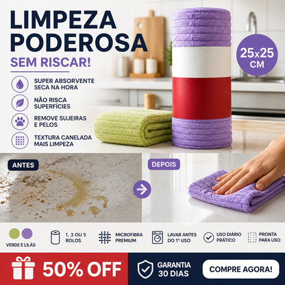 🧽✨ Rolo de Limpeza de Microfibra Destacável – Absorção rápida para uma casa sempre limpa e impecável