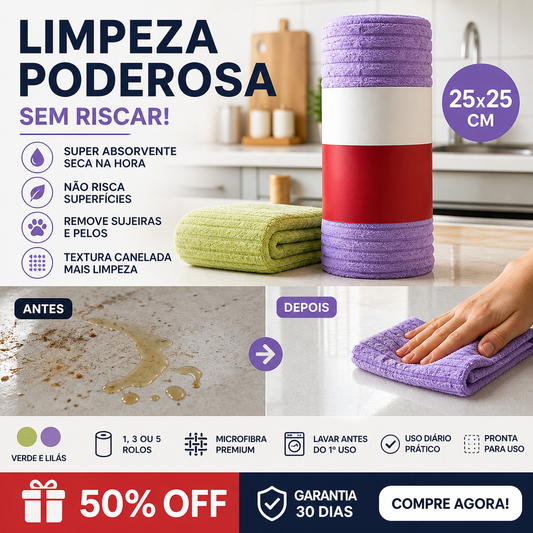 🧽✨ Rolo de Limpeza de Microfibra Destacável – Absorção rápida para uma casa sempre limpa e impecável