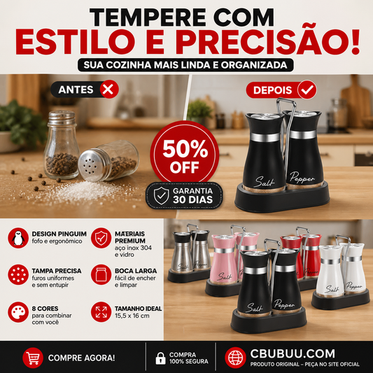 🎉 Promoção de 2026 — Mais de 16.000 unidades vendidas! 🐧 Conjunto Saleiro e Pimenteiro Pinguim – Aço Inoxidável 304, Tampa Doseadora de Precisão – Adorável e Funcional! ✨