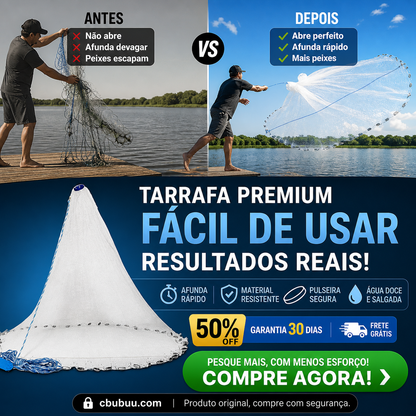 🎣 50% DESCONTO AGORA! ✨ Rede de pesca Easy-Throw – Malha resistente, afundamento rápido e pega ergonómica – Essencial para a pesca 🌊