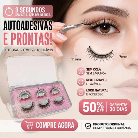 💖👁️ Cílios Autoadesivos À Prova D'água – 3s, sem cola, reutilizáveis – olhar marcante natural! ✨