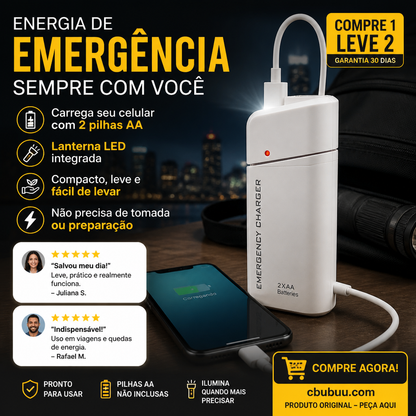 📢📢50% DESCONTO!! ⏰Carregador portátil de emergência para telemóvel, alimentado por pilhas AA, com lanterna LED