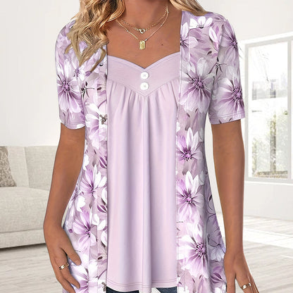 ✨ Promoção quente: 51% de desconto 🌸 Blusa feminina assimétrica com patchwork floral