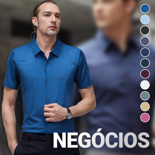 Camisa de Negócios Masculina de Verão Fresca e Elástica