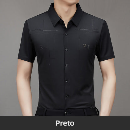 Camisa de Negócios Masculina de Verão Fresca e Elástica