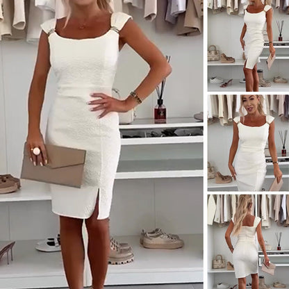 👗Vestido elegante e justo para senhora com abertura lateral