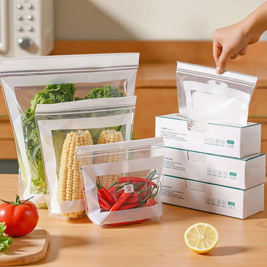 🛍️✨ Sacos transparentes para alimentos – Vedação dupla reforçada, à prova de vazamentos e perfeitos para cozinha, viagens e freezer 🧊🥩