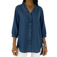 📢Promoção quente 2026 com 50% de desconto⏰ Camisa feminina casual com babados e decote em V | Macia, respirável e com bainha assimétrica lisonjeira ✨