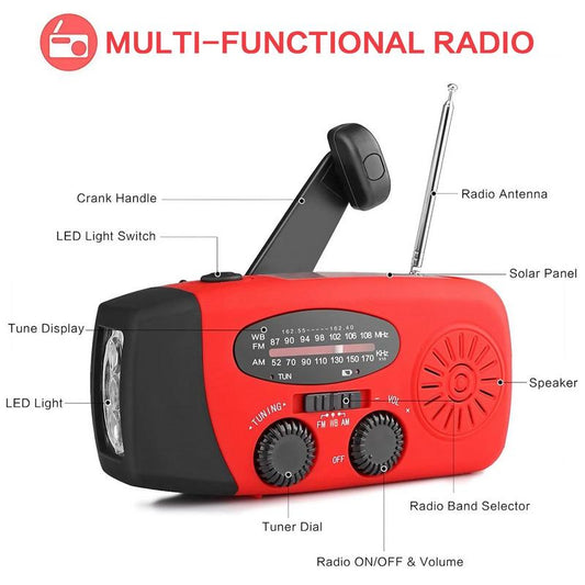 Rádio solar portátil multifuncional para situações de emergência