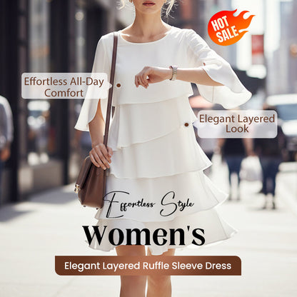 🎊📣Vestido feminino elegante de manga com babados em camadas