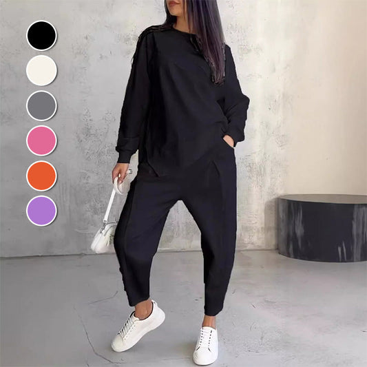 ⏰AGORA APENAS 50% DE DESCONTO!🔥Conjunto Feminino: Moletom Manga Longa com Barra Irregular + Calça