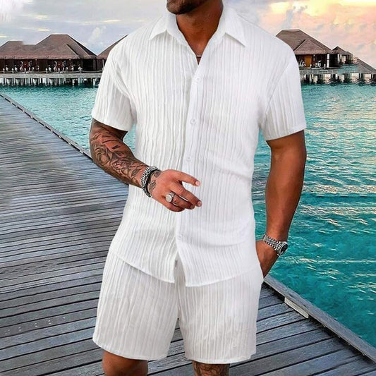 📣🎊Conjunto de 2 peças para homem: camisa de manga curta folgada e calções