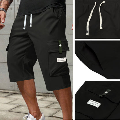 📢📢 50% DE DESCONTO! ⏰ Calça Cargo Capri Casual com Cordão para Homens