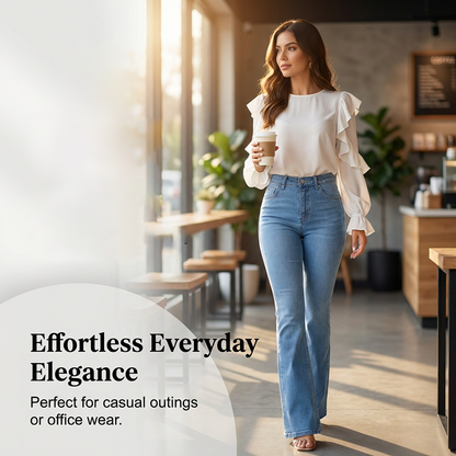 👖 Jeans femininos de cintura alta – Elásticos e com pernas largas! ✨💙