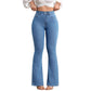 👖 Jeans femininos de cintura alta – Elásticos e com pernas largas! ✨💙