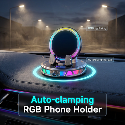 🚗 Suporte Automotivo Elétrico RGB para Celular – Fixação Automática + Carregamento Sem Fio de até 15 W | 50% de Desconto