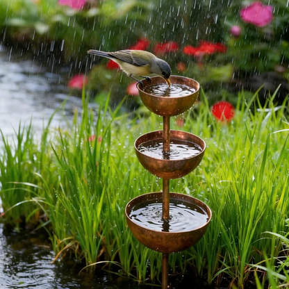 🌿🐦 Bebedouro de Pássaros em Ferro Estilo Retrô – Decoração Elegante para Jardim com Design em Cascata e Toque Vintage