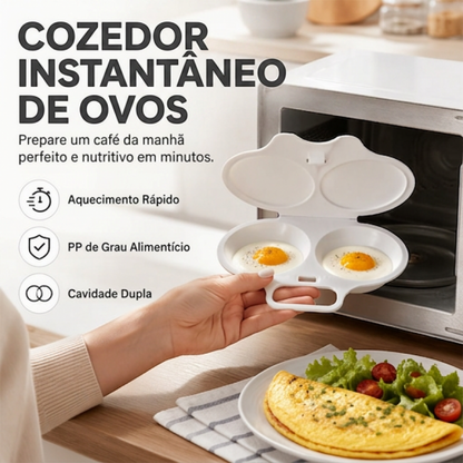 ⏰50% DE DESCONTO⏰ Cozedor de Ovos para Micro-ondas – Vaporizador de Duas Cavidades, Aquecimento Rápido, PP Antiaderente – Ideal para Casa, Escritório e Viagens! 🔥