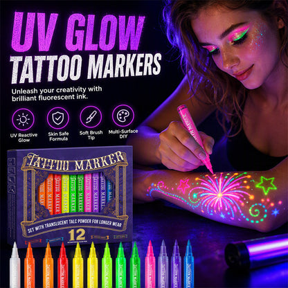 ✨ Brilhe no Escuro! Kit com 12 Canetas Neon UV para Corpo e Festas | 50% de Desconto