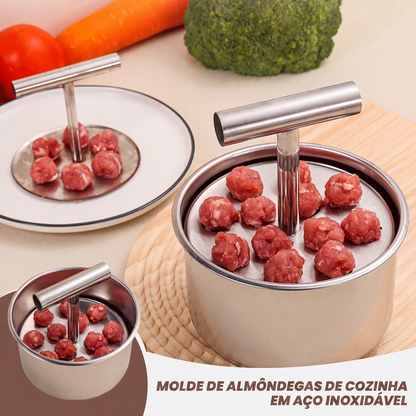Modelador de Almôndegas em Aço Inoxidável – Molde com 6 ou 12 Furos para Fazer Almôndegas Rápido e Fácil
