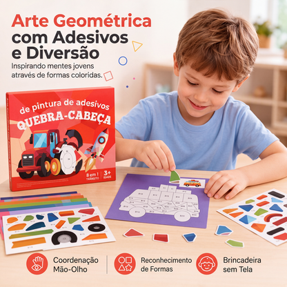 Livro de atividades com adesivos geométricos para crianças