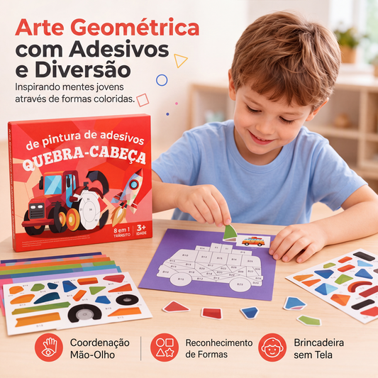 Livro de atividades com adesivos geométricos para crianças