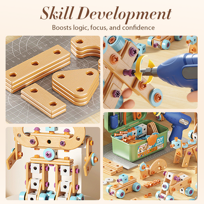🔥 50% DE DESCONTO | Kit de Ferramentas de Brinquedo Educativo Infantil – Furadeira, Caixa Organizadora e Mais de 124 Peças