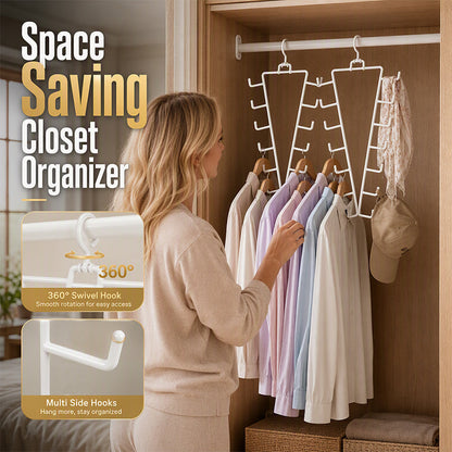 Cabide Organizador Vertical Dupla Face em V – Economiza Espaço no Guarda-Roupa para Roupas, Bolsas e Acessórios