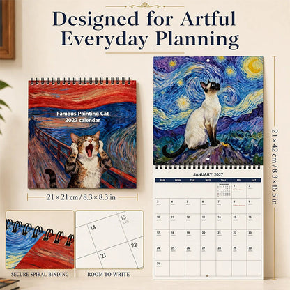 Calendário de Gatos 2027 – 12 Meses de Arte e Humor, Presente Divertido para Amigos e Amantes de Gatos