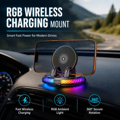 🚗 Suporte Veicular para Celular com Carregamento Sem Fio 15W, Rotação 360° e Luz RGB – 50% de Desconto