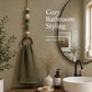 Porta-Toalhas Decorativo com Contas e Argola de Madeira – Estilo Boho para Banheiro e Cozinha