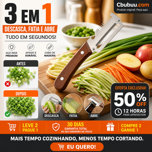 🥦 Ferramenta de Cozinha 3 em 1 para Fatiar e Descascar Cebola Verde