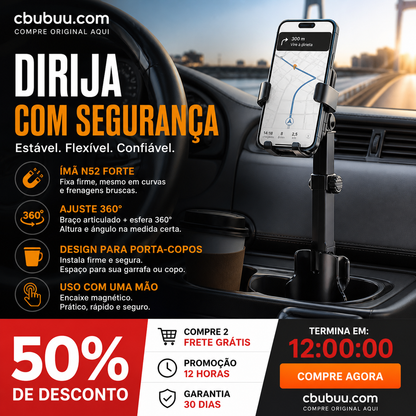 ✨✨Suporte para celular para porta-copos de carro – Ajustável em 360°, ímã N52 potente, operação com uma só mão, compatível com todos os celulares, modelos estáveis com fixação magnética e por presilha para uma direção segura.