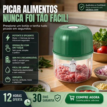 🔪⚡ Mini processador elétrico USB – pique alimentos em segundos sem esforço